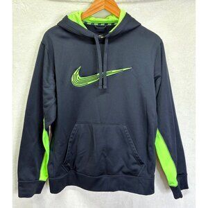 Nike Therma-Fit Hoodie Black /Green Neon Sweatshirt Pullover Fleece Men M #q